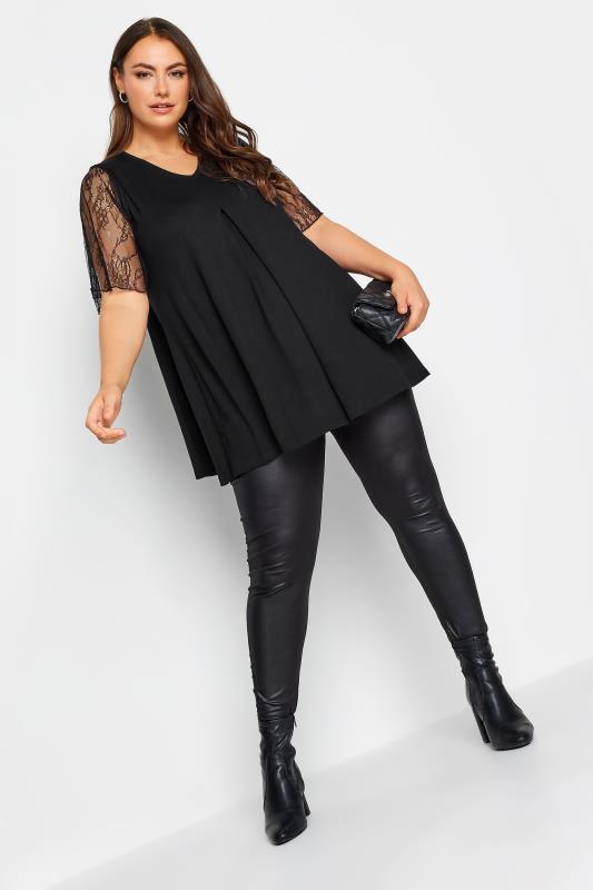 YOURS Curve Plus Size Black Lace Angel Sleeve Top | Yours Clothing  2
