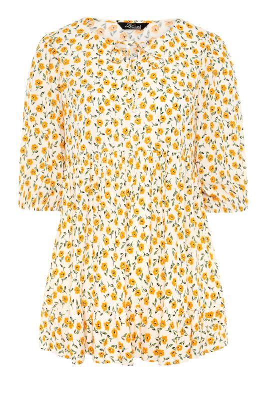 LIMITED COLLECTION Plus Size White & Yellow Floral Frill Hem Tunic Top | Yours Clothing  6