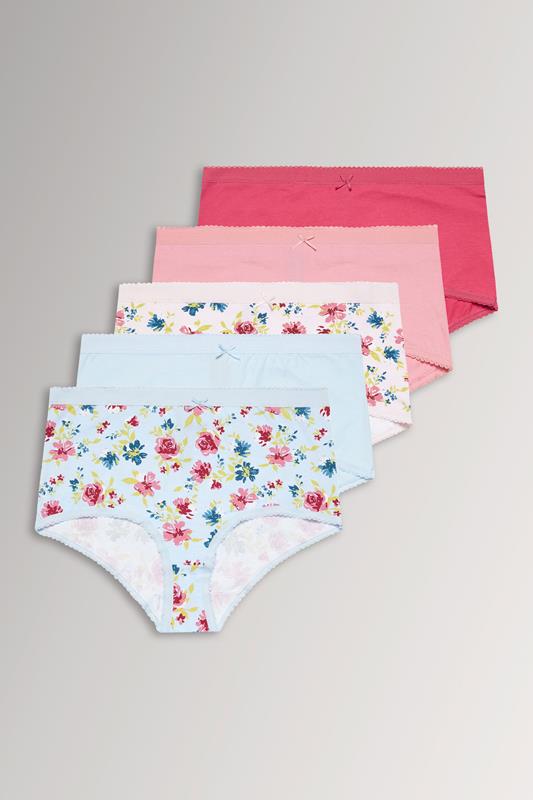 YOURS PACK de 5 bragas de cobertura completa con estampado floral azul y rosa