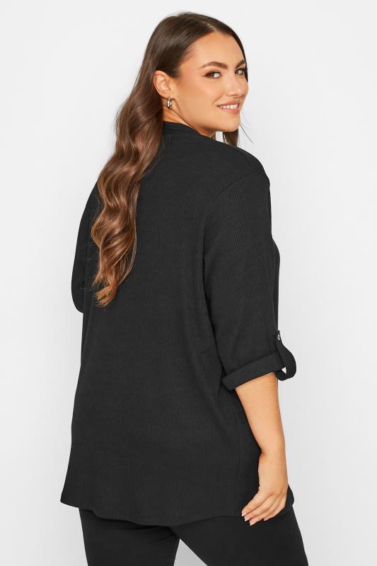Plus Size Black Ribbed Roll Tab Cardigan | Yours Clothing
