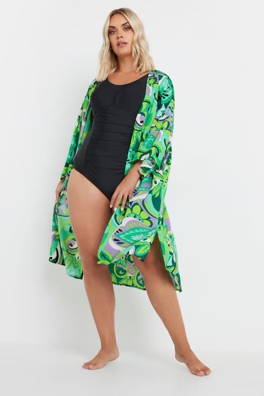 YOURS Plus Size Green Abstract Print Kimono | Yours Clothing 3