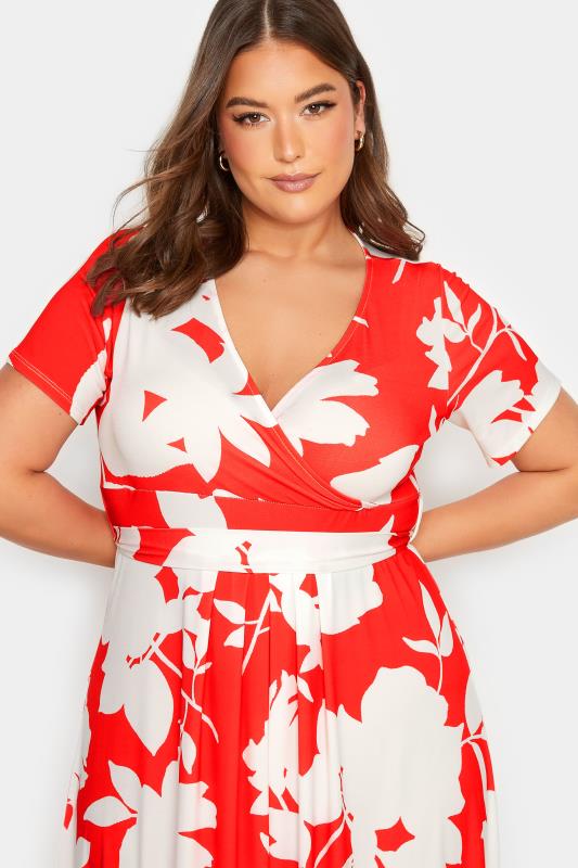 YOURS Curve Plus Size Red Floral Midaxi Wrap Dress | Yours Clothing  4