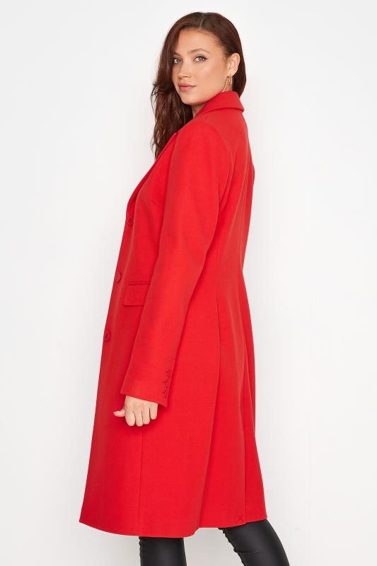 LTS Tall Bright Red Midi Formal Coat 3