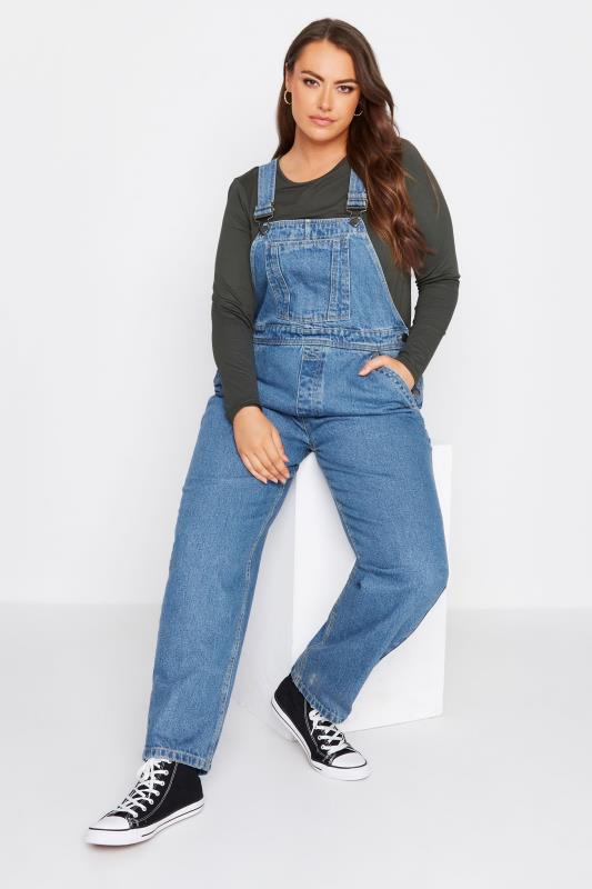  Grande Taille Curve Blue Wide Leg Dungarees