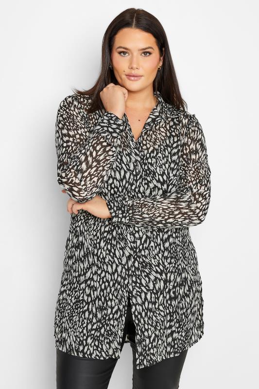 Tall Women's LTS Black Animal Leopard Print Longline Shirt | Long Tall Sally 1