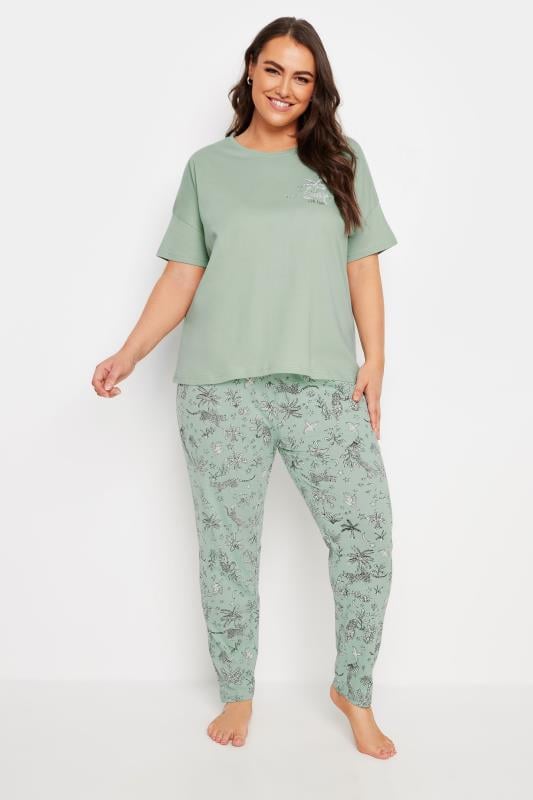 YOURS 4 PACK Plus Size Green Jungle Print Pyjama Set | Yours Clothing 4