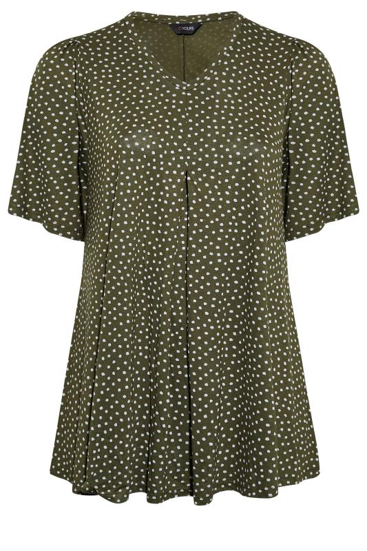 Plus Size Khaki Green Polka Dot V-Neck Top | Yours Clothing 5