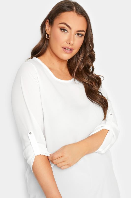 YOURS Plus Size White Tab Sleeve Blouse | Yours Clothing 4