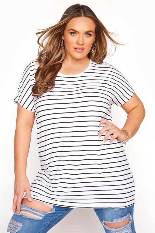 White and Black Striped Grown on Sleeve T-Shirt_A.jpg