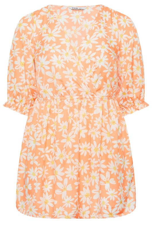 YOURS Plus Size Orange Floral Print Wrap Top | Yours Clothing 6