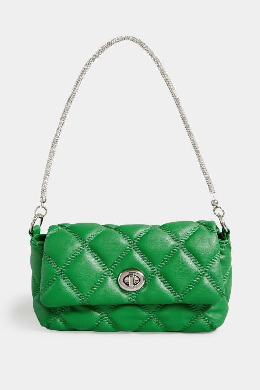 Green Quilted Diamante Strap Cross Body Bag | Yours Clothing 4