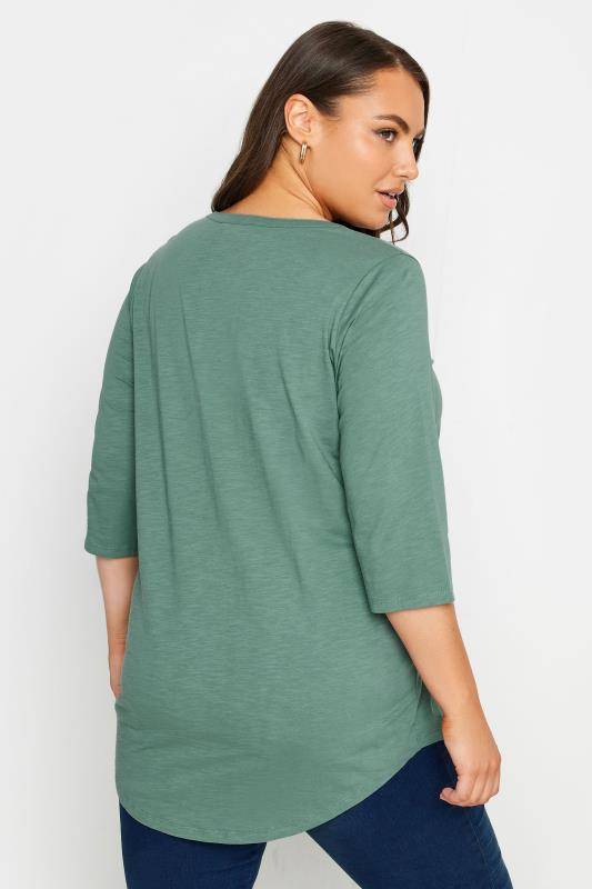 YOURS 2 PACK Plus Size Green & White Pintuck Henley T-Shirts | Yours Clothing 7