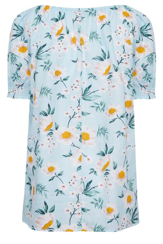 YOURS Plus Size Light Blue Floral Print Gypsy Top | Yours Clothing 7