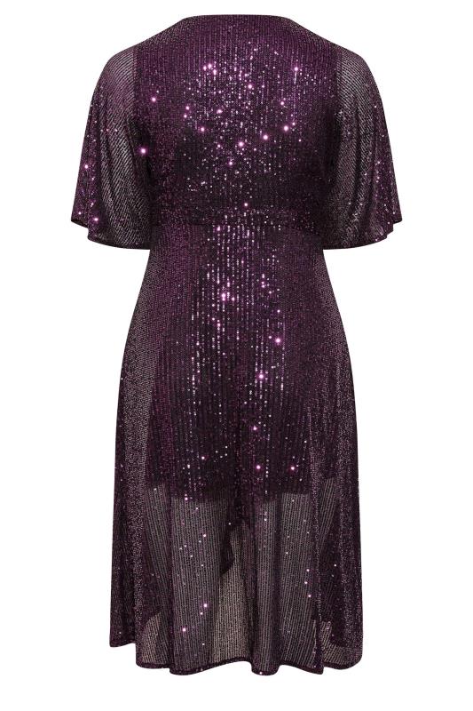 YOURS LONDON Plus Size Purple Sequin Embellished Double Wrap Dress | Yours Clothing 7