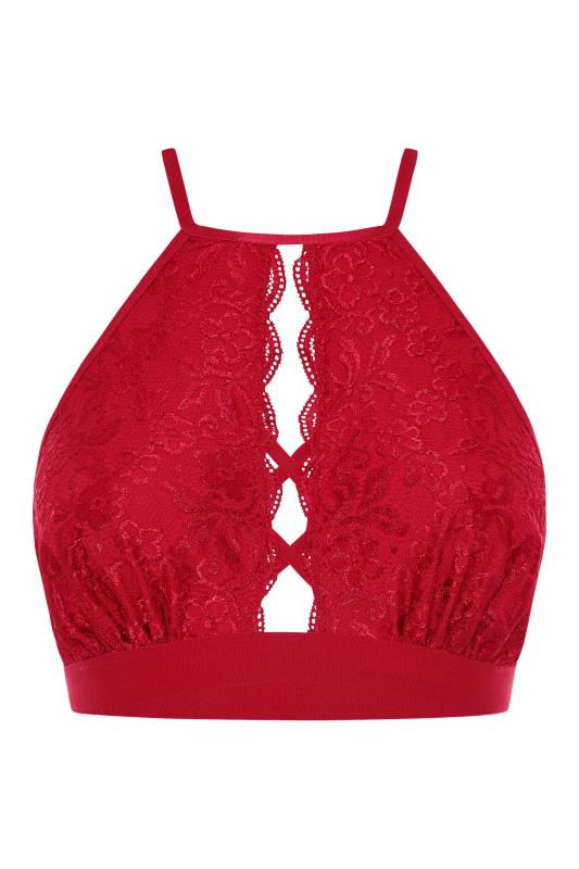Curve Red Boudoir Lace Lattice Halter Neck Non-Padded Non-Wired Bralette 3