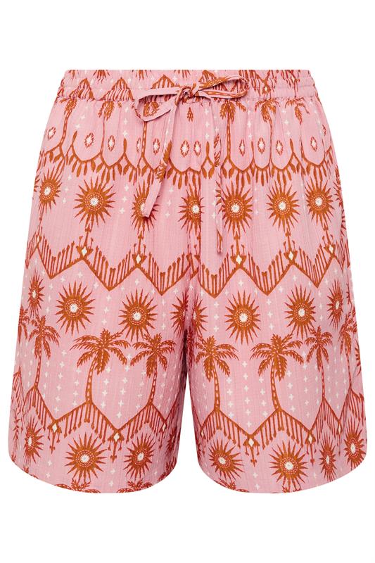 YOURS Plus Size Pink Palm Tree Textured Shorts | Yours Clothing 5