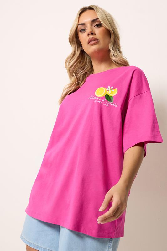 YOURS Plus Size Pink Lemon Back Print Graphic T-Shirt | Yours Clothing 1