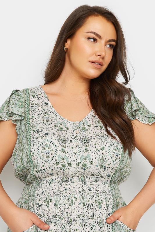 YOURS Plus Size Green Floral Print Crinkle Maxi Dress | Yours Clothing 3