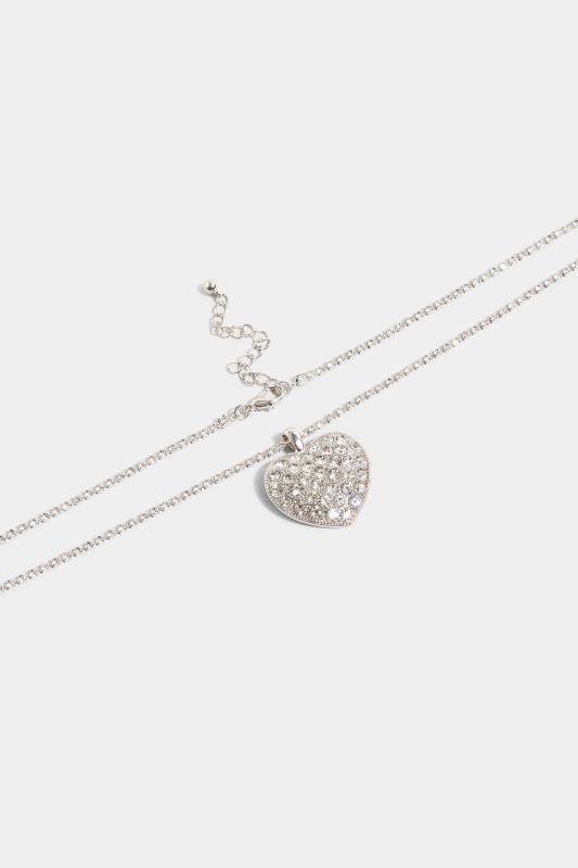 Silver Tone Diamante Heart Long Necklace | Yours Clothing 3