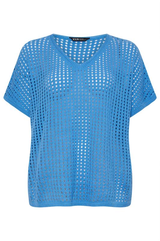 YOURS Plus Size Blue Crochet Short Sleeve Top | Yours Clothing 5