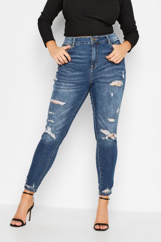 Plus Size  YOURS FOR GOOD Curve Indigo Blue Ripped Stretch AVA Jeans