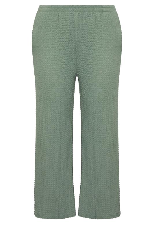 YOURS Plus Size Green Bubble Texture Wide Leg Trousers | Yours Clothing 1