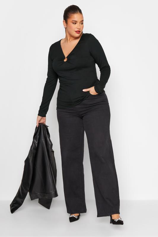LTS Tall Women's Black Long Sleeve Cut Out Neck Top | Long Tall Sally  2
