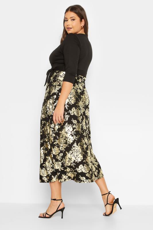 YOURS LUXURY Plus Size Black Foil Floral Print Wrap Dress | Yours Clothing 3
