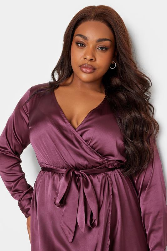 LIMITED COLLECTION Plus Size Dark Purple Satin Wrap Dress | Yours Clothing 4