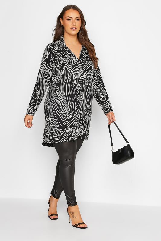 Plus Size Black Marble Print Button Through Shirt | Yours Clothing 2