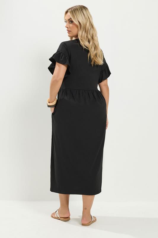 YOURS Plus Size Black Cotton Frill Sleeve Maxi Dress | Yours Clothing 2