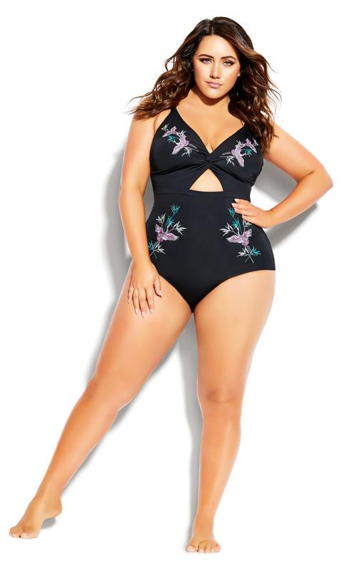 Evans Black Embroidered Swimsuit 1