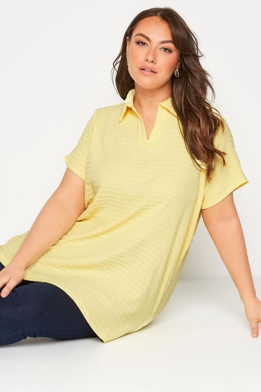 Curve Yellow Textured Polo Neck Top_D.jpg