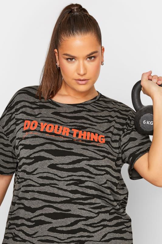 YOURS Curve ACTIVE Grey & Black Zebra Print 'Do Your Thing' Slogan T-Shirt 6