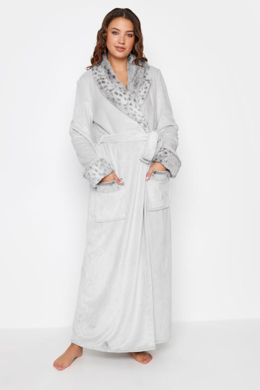  Tallas Grandes LTS Tall Light Grey Animal Print Shawl Maxi Dressing Gown