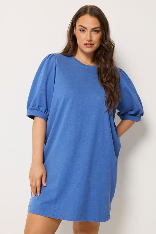 YOURS Plus Size Blue Balloon Sleeve Dress | Yours Clothing 1