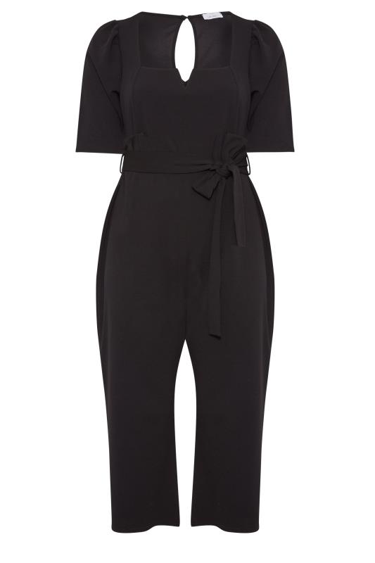 YOURS LONDON Plus Size Black Notch Neck Tie Waist Jumpsuit | Yours Clothing 6