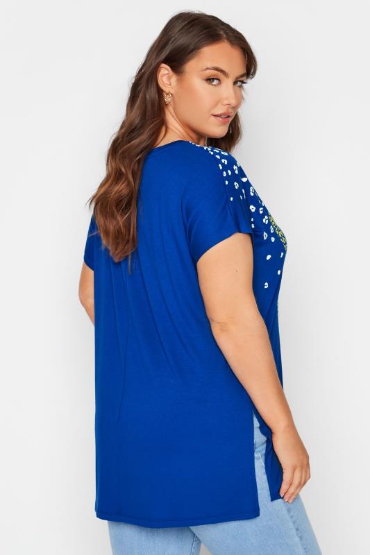 Plus Size Blue Leopard Heart Printed T-shirt | Yours Clothing 3
