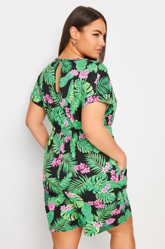 YOURS Plus Size Black Tropical Print Drawstring Playsuit | Yours Clothing 4