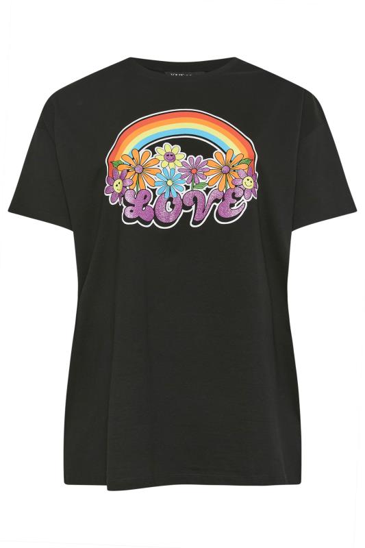 YOURS Plus Size Black Rainbow Print 'Love' Slogan Oversized T-Shirt | Yours Clothing 5