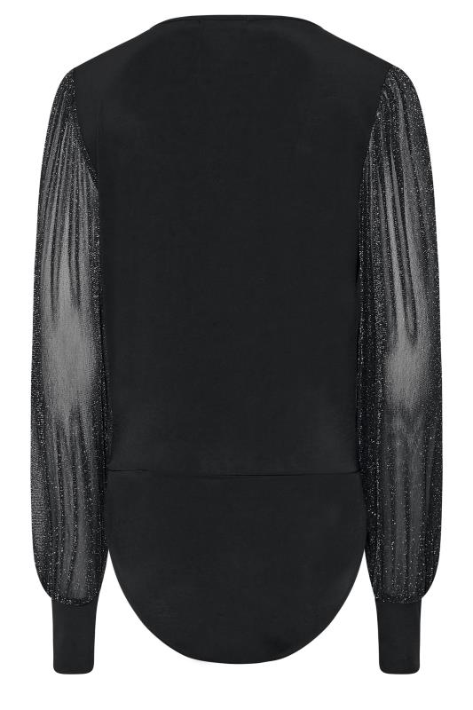LTS Tall Black Glitter Long Mesh Sleeve Bodysuit | Long Tall Sally  7