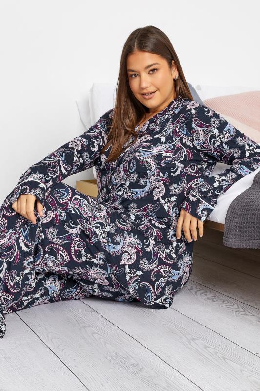 LTS Tall Women's Navy Blue Paisley Print Pyjama Set | Long Tall Sally  4