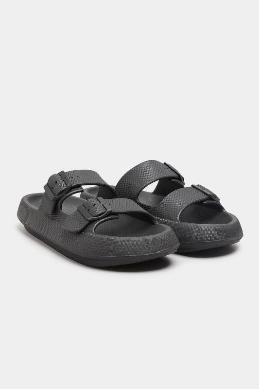 Black Double Buckle Slider Sandals In Extra Wide EEE Fit | Yours Clothing  2