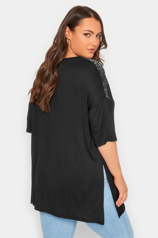 YOURS Plus Size Black Animal Print Contrast Detail Top | Yours Clothing 3