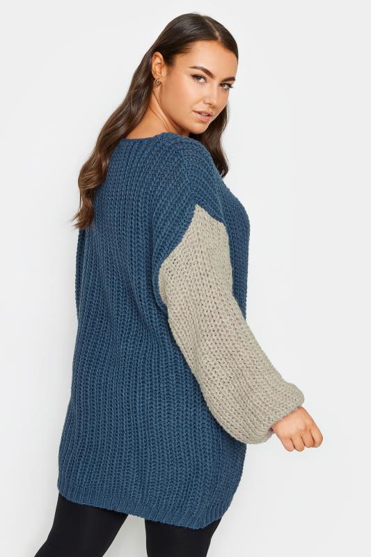 YOURS Plus Size Navy Blue Colourblock Chunky Knit Jumper | Yours Clothing 4