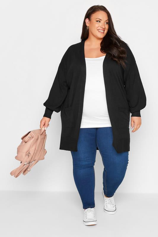 Plus Size Curve Black Balloon Sleeve Fine Knit Cardigan | Yours Clothing 9