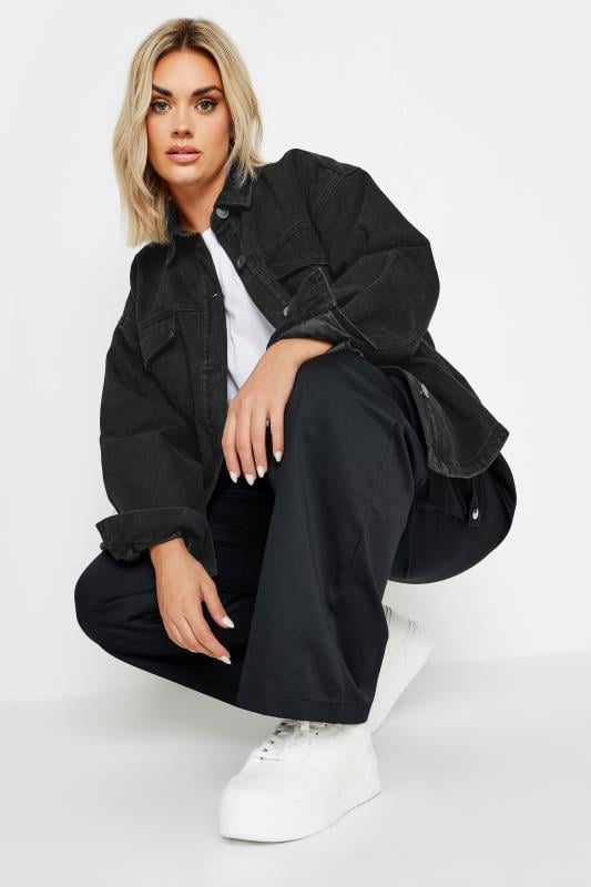 YOURS Plus Size Black Quilted Denim Shacket | Yours Clothing 3