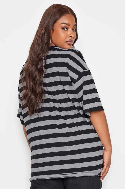 YOURS Plus Size 2 PACK Grey & Grey Stripe Oversized Boxy T-Shirt | Yours Clothing 4