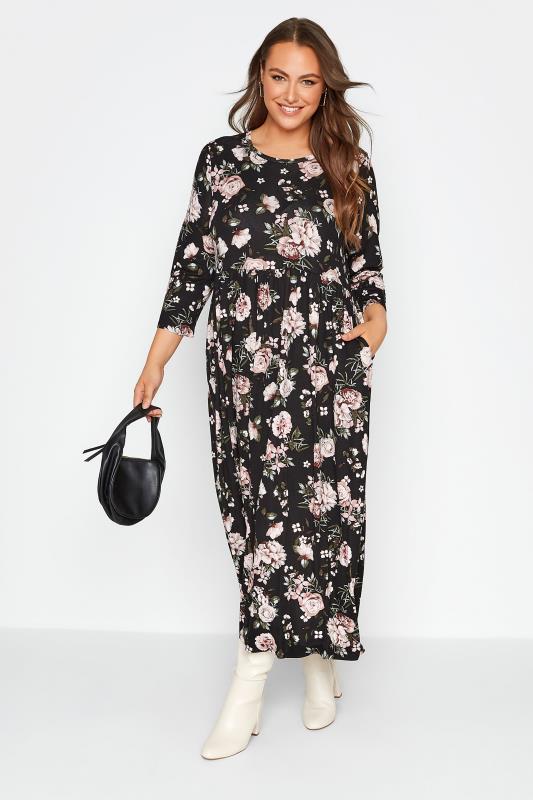 Plus Size Black Floral Print Midi Dress | Yours Clothing 2
