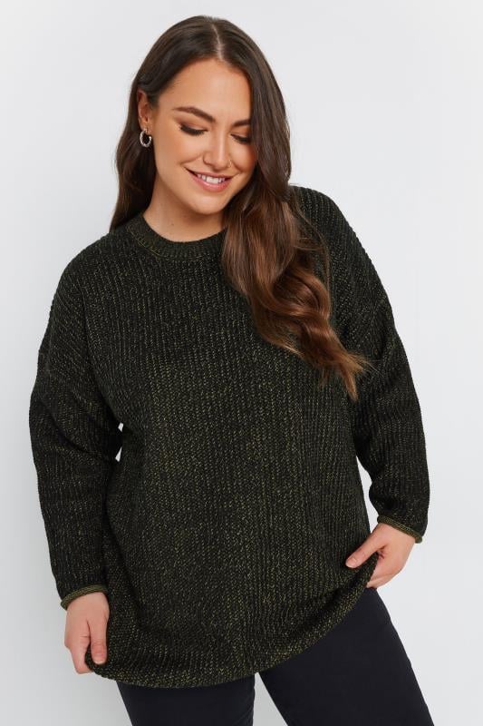 YOURS Plus Size Black & Green Knitted Jumper | Yours Clothing 2